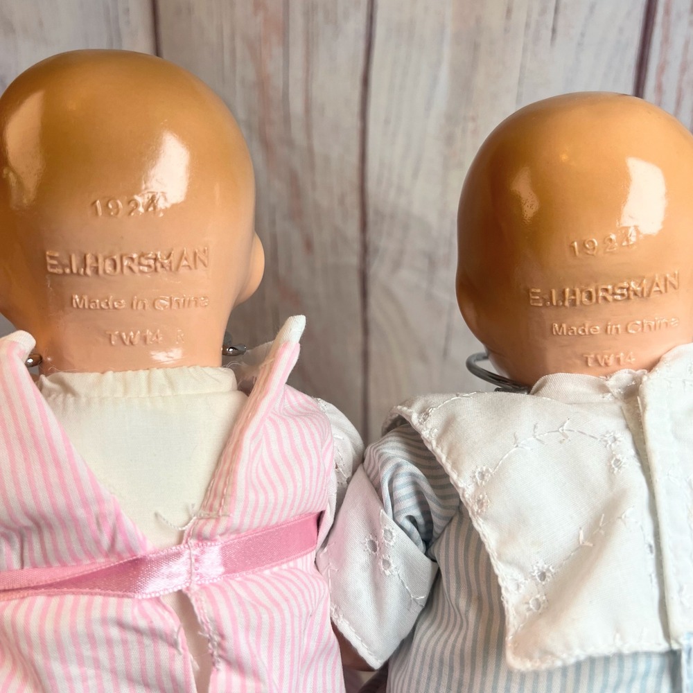E J Horsman 1924 Repo Vintage Baby Doll Pair Pink Blue Outfits Sailor Bonnet - Picture 3 of 5